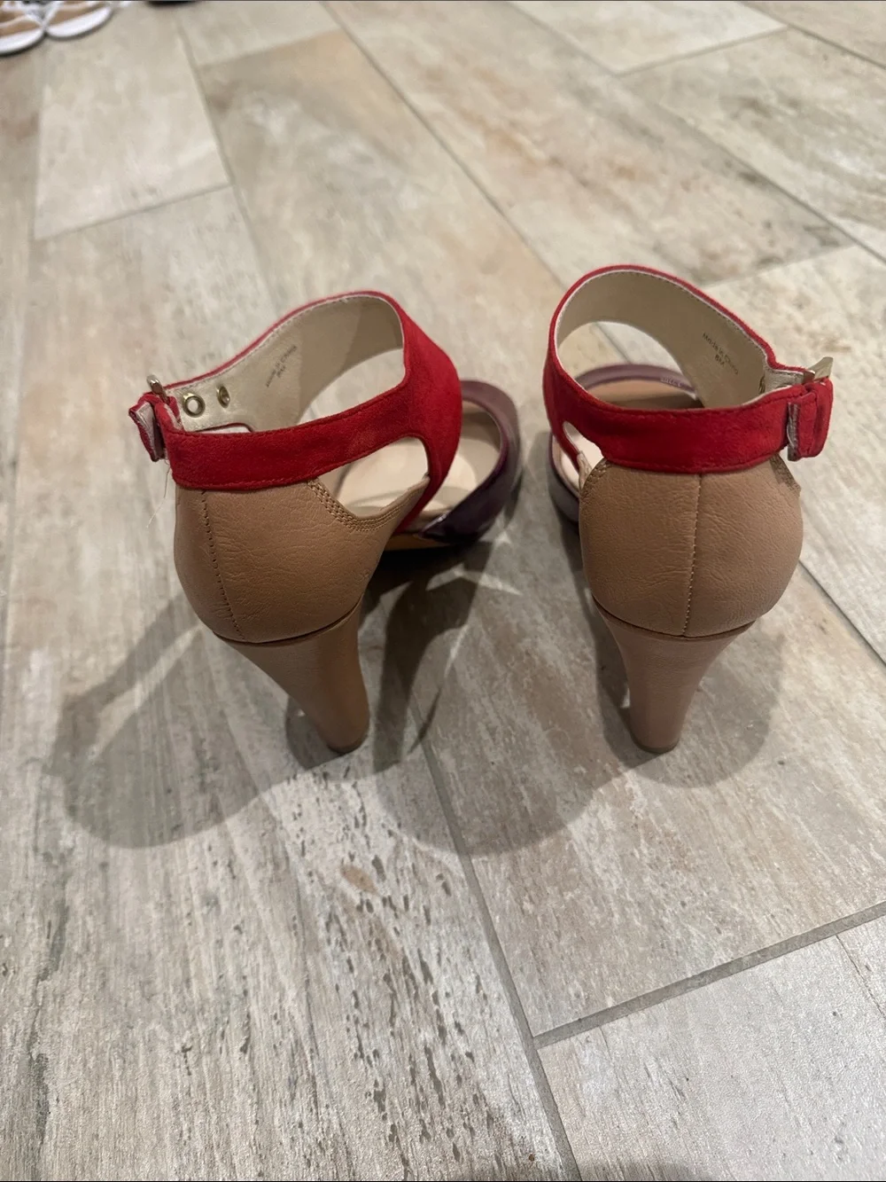 Kate Spade Women’s Red Suede & Burgundy Leather High Heel Sandals Size 8 GUC